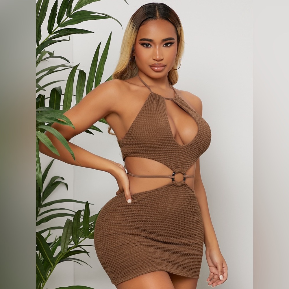 Crotchet Ribbed Cut Out Mini Dress